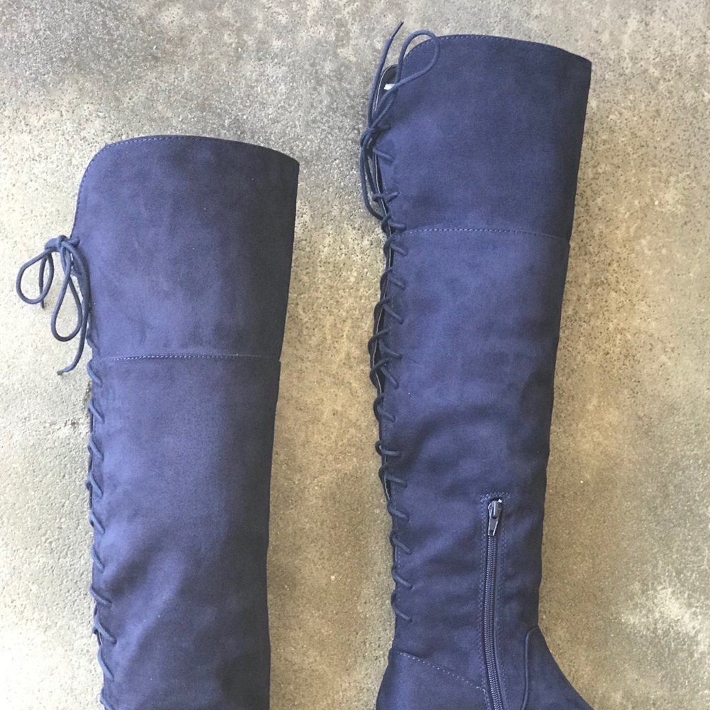 Soda Riding Faux Suede Navy Blue Lace Up BOOTS 5.5 - Picture 7 of 8